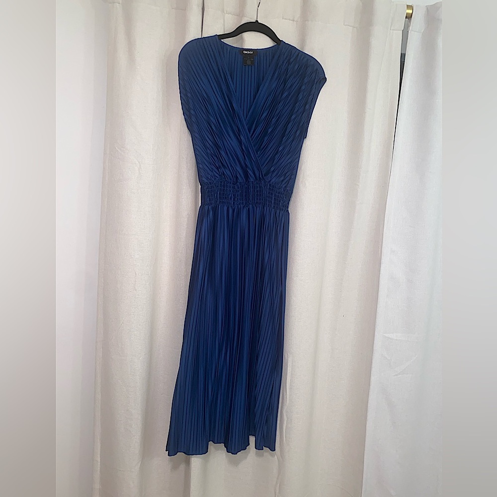 DKNY Satin Pleated Midi Dress